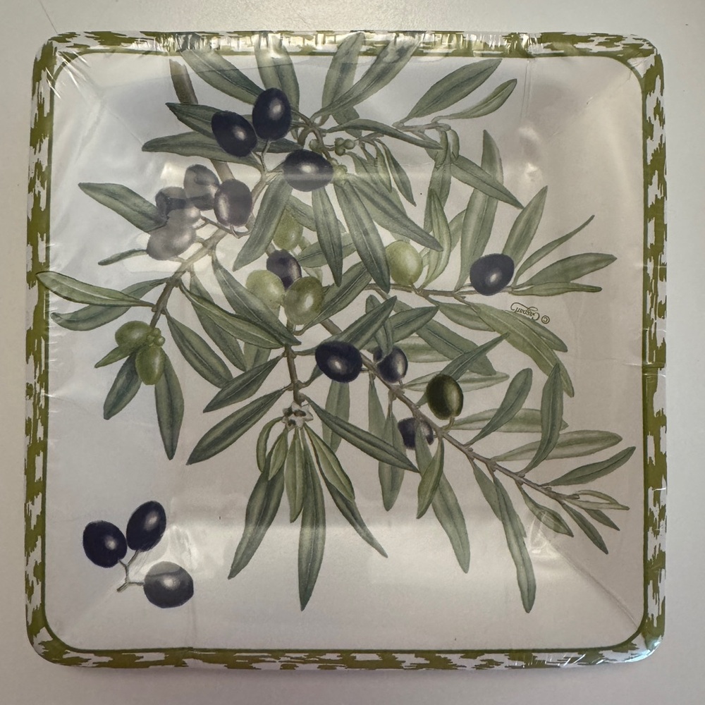 Caspari Square Paper Salad or Dessert Plates S/8 New in plastic - St Remy Olive